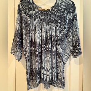 Michael Kors Blue Peacock Dolman Sleeve Blouse Loose Front Unique Design M